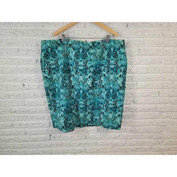 Liz Claiborne Womens Skirt 24W Plus Pencil Blue Animal Print Lined ANI58XE - Picture 1 of 7